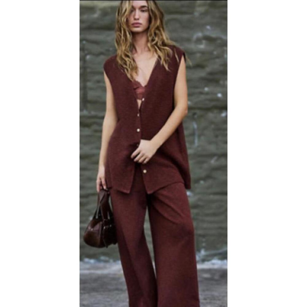 Free People beach set womens large L brown linen blend beachy sweater vest fall